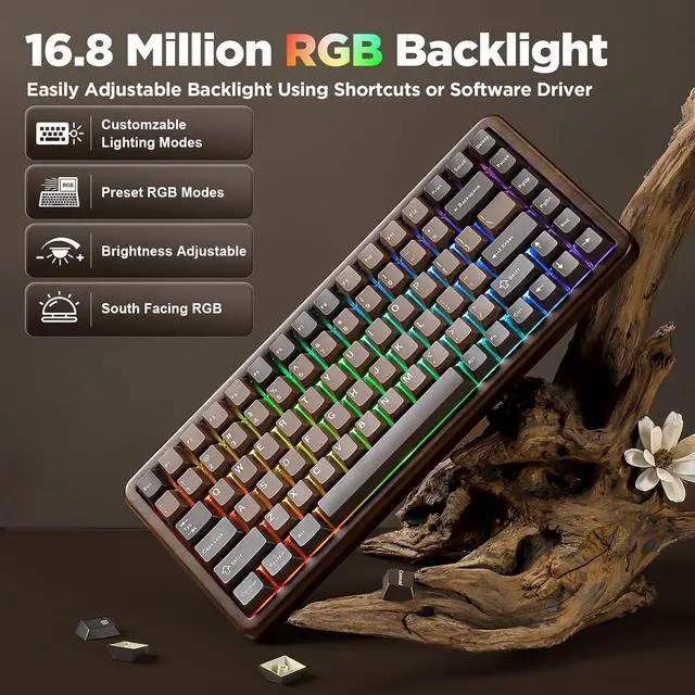 Alt view image 7 of 7 - WOOD84 75% Wireless RGB Mechanical Gaming Keyboard(Wood, Candy)