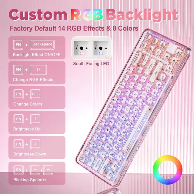 Alt view image 6 of 7 - X71 68% Wireless RGB Mechanical Keyboard (Pink,Crystal Ice Switch)