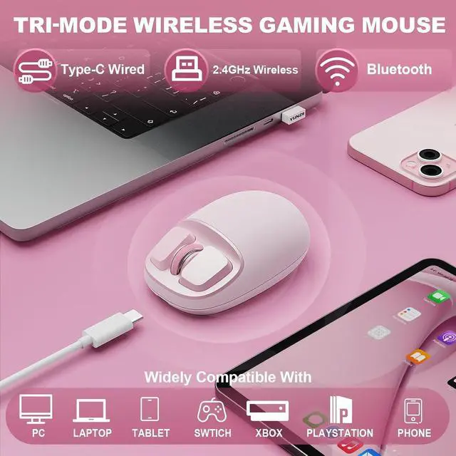 Alt view image 3 of 7 - YUNZII C1 Wireless Tri-Mode Wireless Mouse 4800 DPI Optical (Pink)