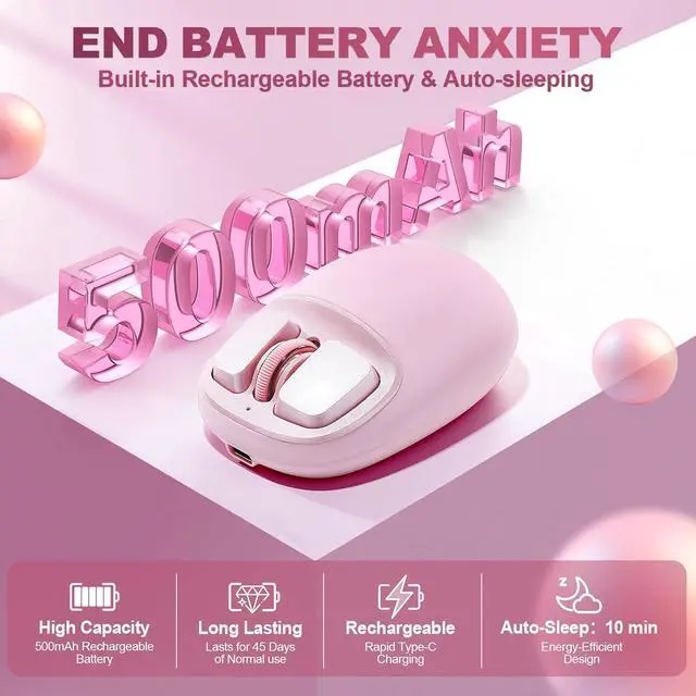 Alt view image 6 of 7 - YUNZII C1 Wireless Tri-Mode Wireless Mouse 4800 DPI Optical (Pink)