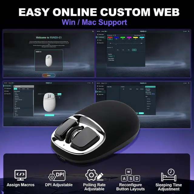 Alt view image 7 of 7 - YUNZII C1 Wireless Tri-Mode Wireless Mouse 4800 DPI Optical (Black Sliver)