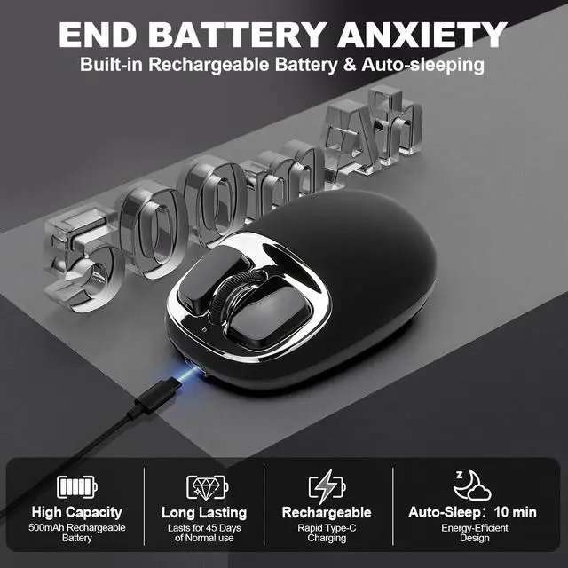 Alt view image 6 of 7 - YUNZII C1 Wireless Tri-Mode Wireless Mouse 4800 DPI Optical (Black Sliver)