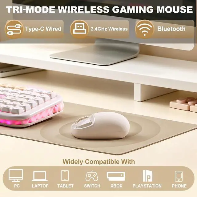 Alt view image 3 of 7 - YUNZII C1 Wireless Tri-Mode Wireless Mouse 4800 DPI Optical (Beige)