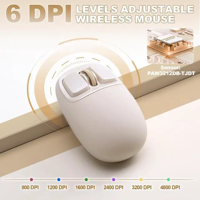 Alt view image 4 of 7 - YUNZII C1 Wireless Tri-Mode Wireless Mouse 4800 DPI Optical (Beige)