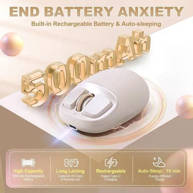 Alt view image 6 of 7 - YUNZII C1 Wireless Tri-Mode Wireless Mouse 4800 DPI Optical (Beige)