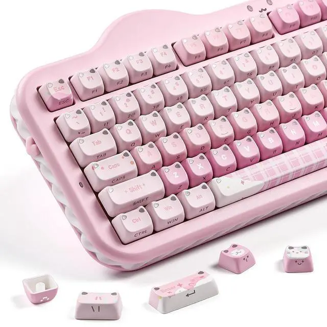 Main image of YUNZII Cute Cat 113 Keys PBT/PC Shine Through Keycaps (Pink, Mao Profile)