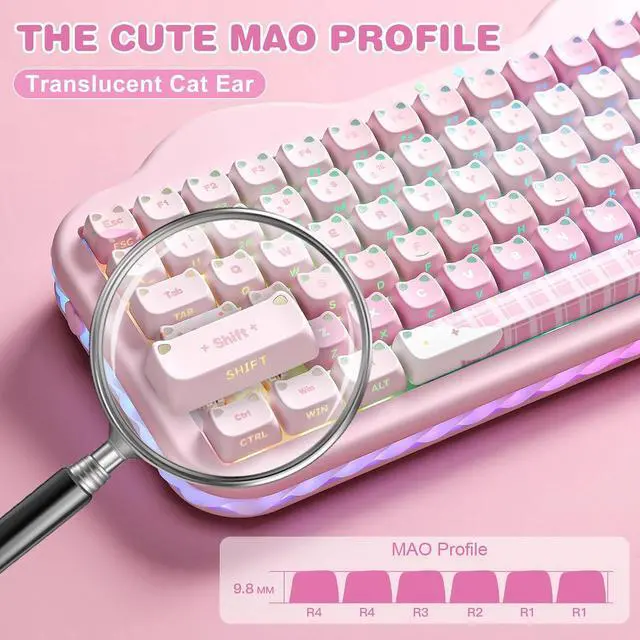 Alt view image 4 of 7 - YUNZII Cute Cat 113 Keys PBT/PC Shine Through Keycaps (Pink, Mao Profile)
