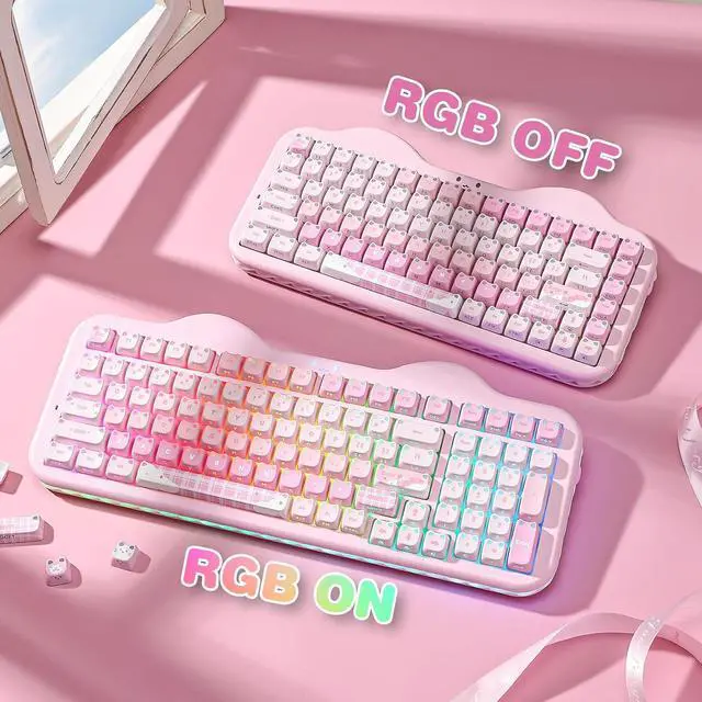 Alt view image 5 of 7 - YUNZII Cute Cat 113 Keys PBT/PC Shine Through Keycaps (Pink, Mao Profile)