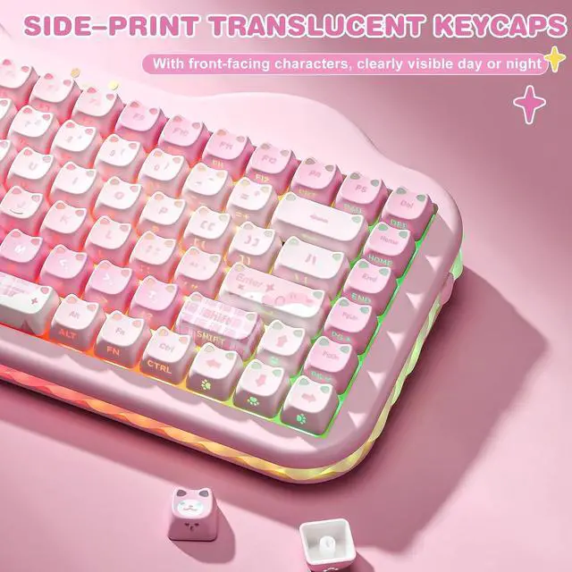 Alt view image 6 of 7 - YUNZII Cute Cat 113 Keys PBT/PC Shine Through Keycaps (Pink, Mao Profile)