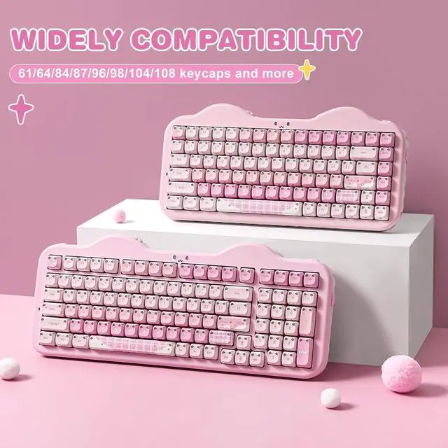 Alt view image 7 of 7 - YUNZII Cute Cat 113 Keys PBT/PC Shine Through Keycaps (Pink, Mao Profile)