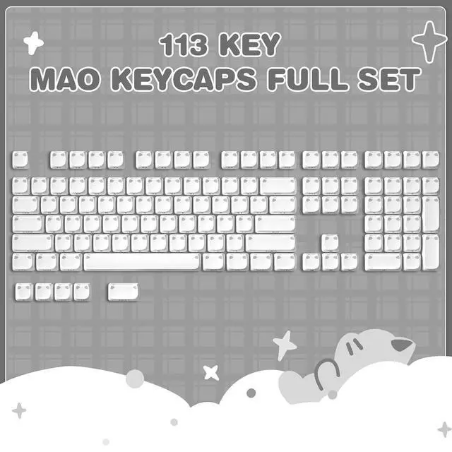 Alt view image 2 of 7 - YUNZII Cute Cat 113 Keys PBT/PC Shine Through Keycaps (White, Mao Profile)