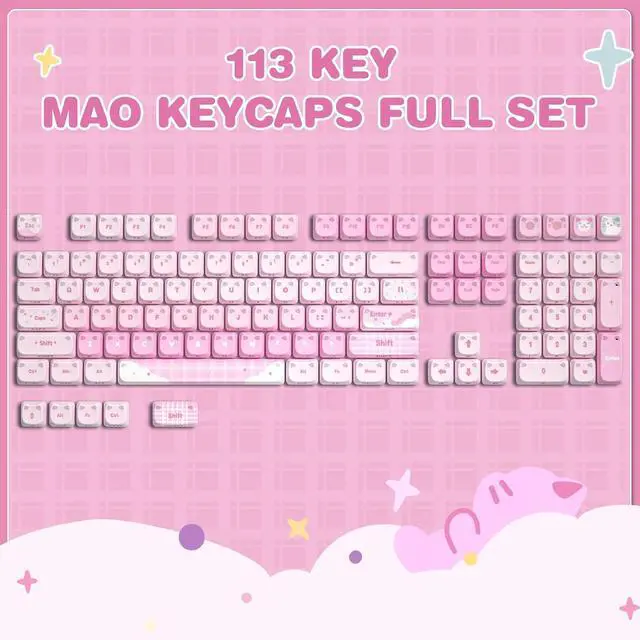 Alt view image 2 of 7 - YUNZII Cute Cat 113 Keys PBT/PC Shine Through Keycaps (Pink, Mao Profile)