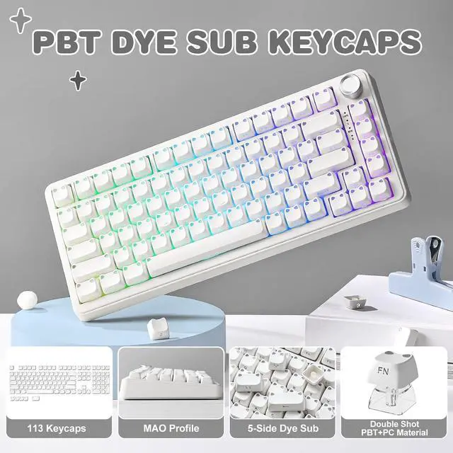Alt view image 3 of 7 - YUNZII Cute Cat 113 Keys PBT/PC Shine Through Keycaps (White, Mao Profile)