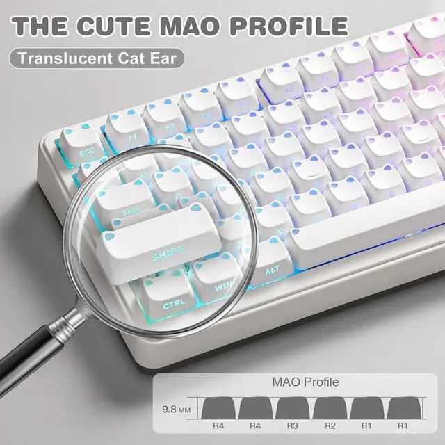 Alt view image 4 of 7 - YUNZII Cute Cat 113 Keys PBT/PC Shine Through Keycaps (White, Mao Profile)