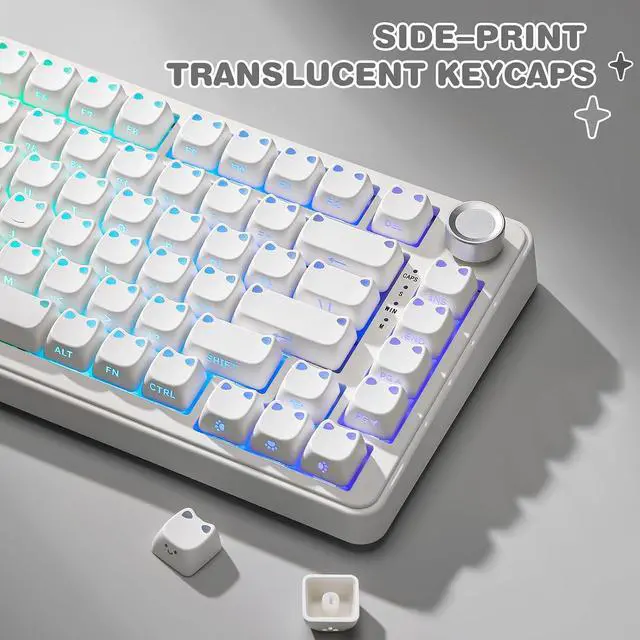 Alt view image 6 of 7 - YUNZII Cute Cat 113 Keys PBT/PC Shine Through Keycaps (White, Mao Profile)