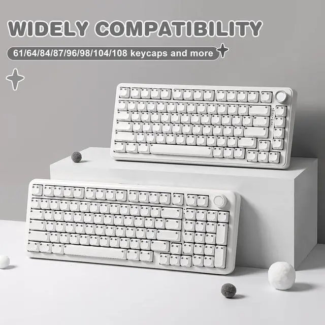 Alt view image 7 of 7 - YUNZII Cute Cat 113 Keys PBT/PC Shine Through Keycaps (White, Mao Profile)
