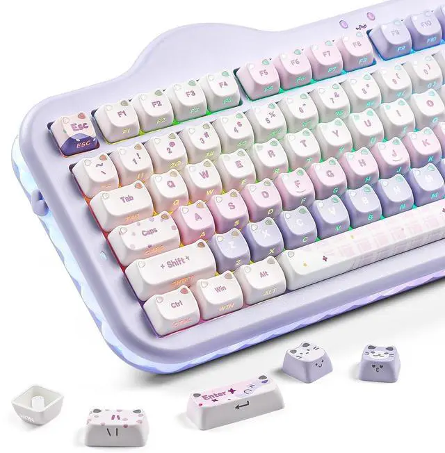 Main image of YUNZII Cute Cat 113 Keys PBT/PC Shine Through Keycaps (Purple, Mao Profile)