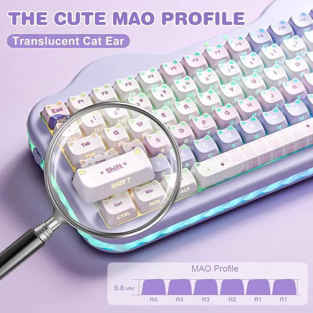 Alt view image 4 of 7 - YUNZII Cute Cat 113 Keys PBT/PC Shine Through Keycaps (Purple, Mao Profile)