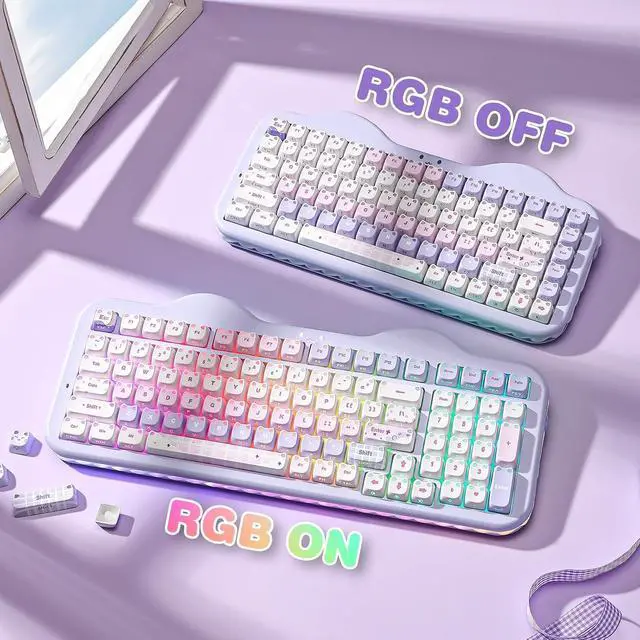 Alt view image 5 of 7 - YUNZII Cute Cat 113 Keys PBT/PC Shine Through Keycaps (Purple, Mao Profile)