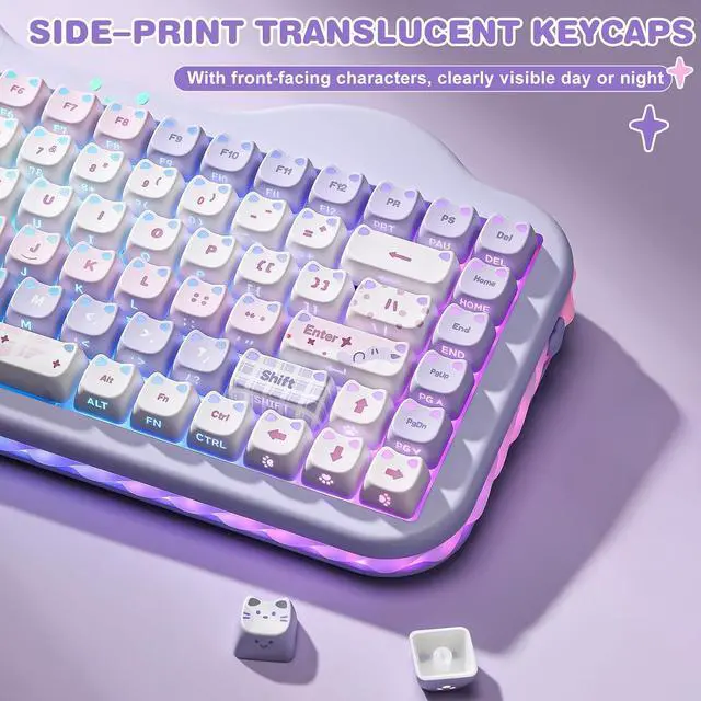 Alt view image 6 of 7 - YUNZII Cute Cat 113 Keys PBT/PC Shine Through Keycaps (Purple, Mao Profile)