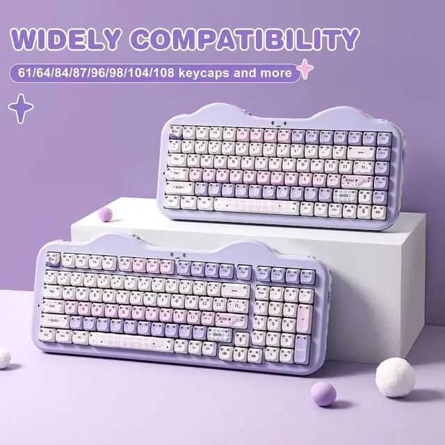 Alt view image 7 of 7 - YUNZII Cute Cat 113 Keys PBT/PC Shine Through Keycaps (Purple, Mao Profile)