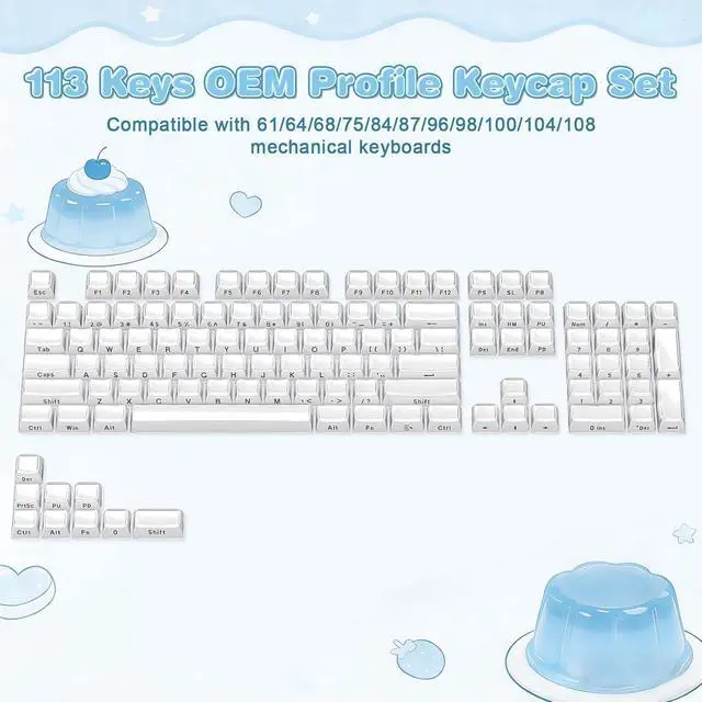 Alt view image 2 of 7 - YUNZII Jelly 113 Keys OEM PBT Laser-Etched Keycaps (White, OEM Profile)
