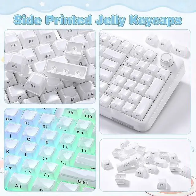 Alt view image 6 of 7 - YUNZII Jelly 113 Keys OEM PBT Laser-Etched Keycaps (White, OEM Profile)