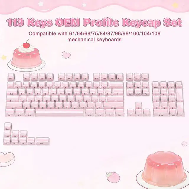 Alt view image 2 of 7 - YUNZII Jelly 113 Keys OEM PBT Laser-Etched Keycaps (Pink, OEM Profile)