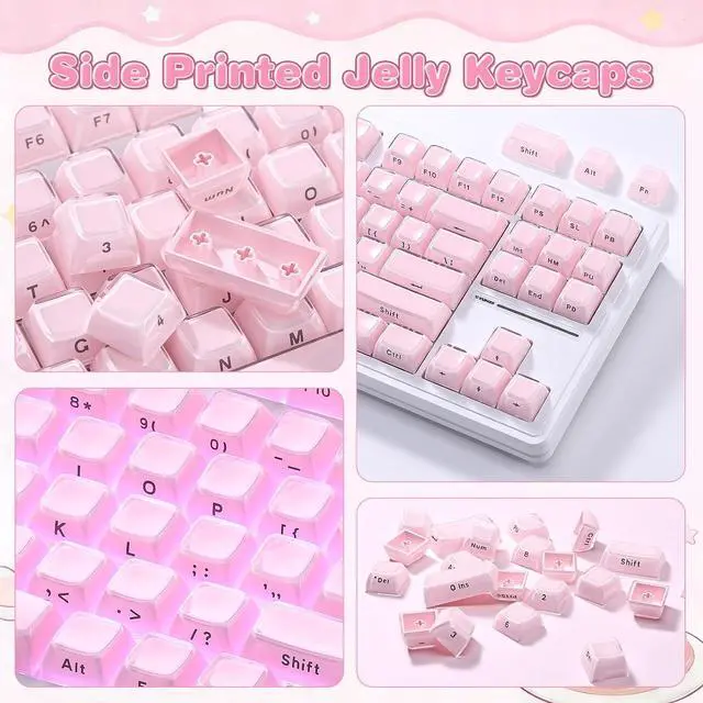 Alt view image 6 of 7 - YUNZII Jelly 113 Keys OEM PBT Laser-Etched Keycaps (Pink, OEM Profile)