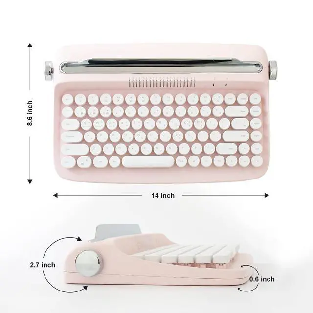 Alt view image 3 of 7 - YUNZII ACTTO B303 Wireless Retro Typewriter Bluetooth Keyboard(Baby Pink)