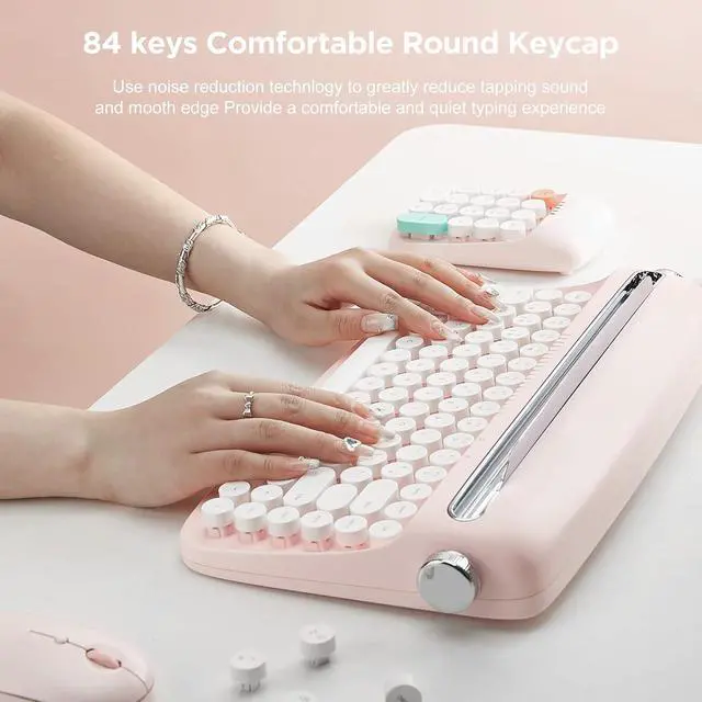 Alt view image 7 of 7 - YUNZII ACTTO B303 Wireless Retro Typewriter Bluetooth Keyboard(Baby Pink)