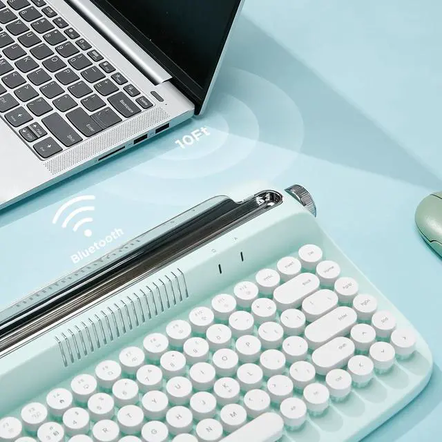 Alt view image 3 of 7 - YUNZII ACTTO B303 Wireless Retro Typewriter Bluetooth Keyboard(Sweet Mint)