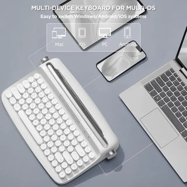 Alt view image 3 of 7 - YUNZII ACTTO B303 Wireless Retro Typewriter Bluetooth Keyboard(Snow White)