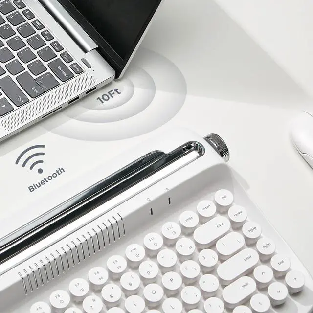 Alt view image 4 of 7 - YUNZII ACTTO B303 Wireless Retro Typewriter Bluetooth Keyboard(Snow White)