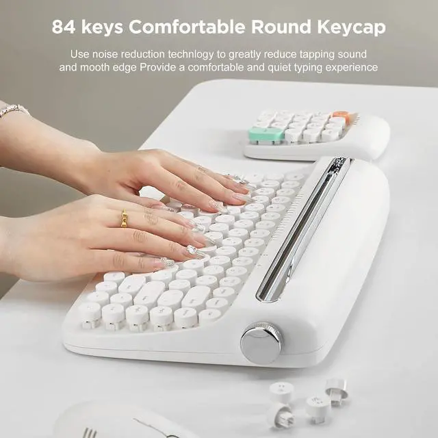 Alt view image 5 of 7 - YUNZII ACTTO B303 Wireless Retro Typewriter Bluetooth Keyboard(Snow White)
