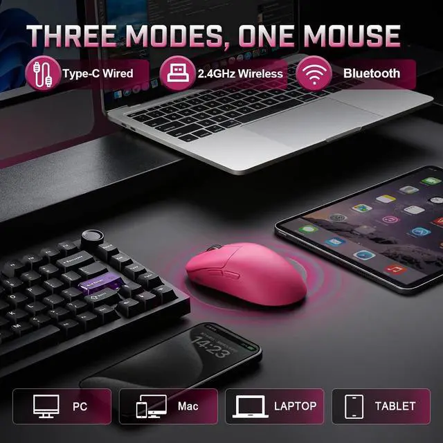 Alt view image 3 of 7 - YUNZII M1 PAW3311 Sensor Wireless Gaming Mouse (Pink)