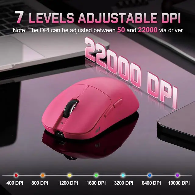 Alt view image 4 of 7 - YUNZII M1 PAW3311 Sensor Wireless Gaming Mouse (Pink)