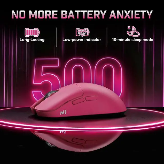 Alt view image 6 of 7 - YUNZII M1 PAW3311 Sensor Wireless Gaming Mouse (Pink)