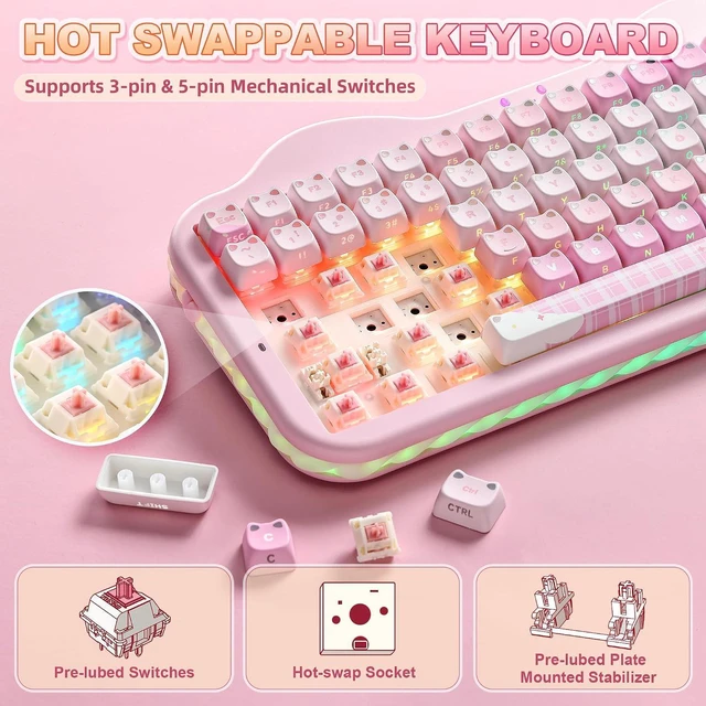 Alt view image 5 of 7 - YUNZII C75 Cute Cake Wireless Mechanical Keyboard(Pink Mao,Candy Switch)