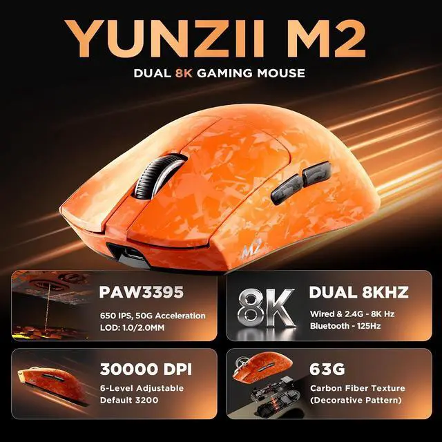 Alt view image 7 of 7 - YUNZII B98 PRO Wireless Mechanical Keyboard (Beige, Milk Switch), M2 Dual 8K Wireless Gaming Mouse (Orange)