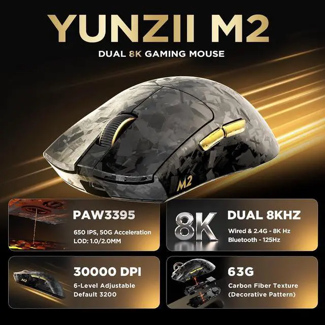 Alt view image 7 of 7 - B98 PRO Wireless Mechanical Keyboard (Matcha Green, Milk Switch), M2 Dual 8K Wireless Gaming Mouse (Black)