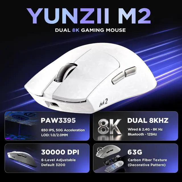Alt view image 7 of 7 - YUNZII B98 PRO Wireless Mechanical Keyboard (Blue, Candy Switch), M2 Dual 8K Wireless Gaming Mouse (White)