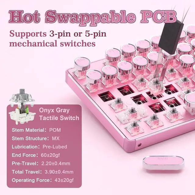 Alt view image 6 of 7 - YUNZII QL108 Typewriter Mechanical Gaming Keyboard, Pink