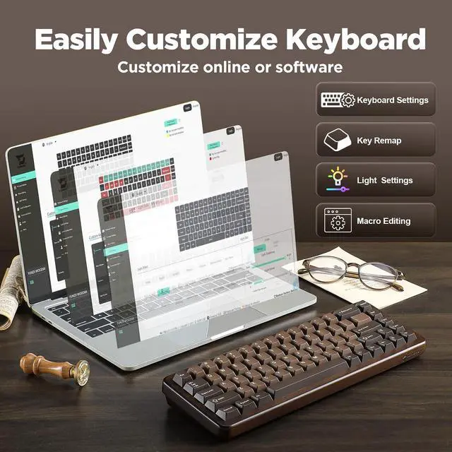 Alt view image 6 of 7 - WOOD68 65% Wireless Hot Swap RGB Mechanical Keyboard (Wood, Candy)