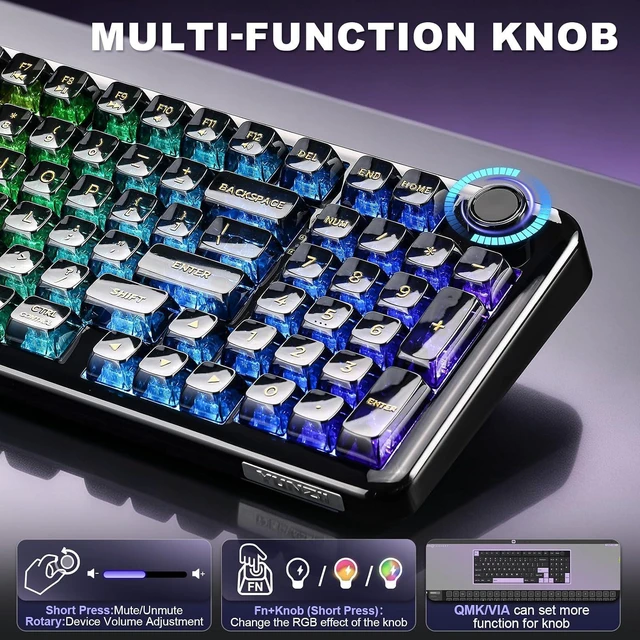 Alt view image 7 of 7 - YUNZII X98 Wireless Mechanical Gaming Keyboard,QMK/VIA,Tri-Mode BT5.0/USB-C/2.4GHz Gasket Mount Hot Swappable Keyboard with Knob,Liner Switches RGB Backlit for Win/Mac (Black, Snow Switch)