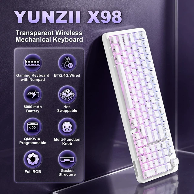 Alt view image 2 of 7 - X98 96% Wireless Hot Swap Keyboard with Knob(Milky White,Crystal)