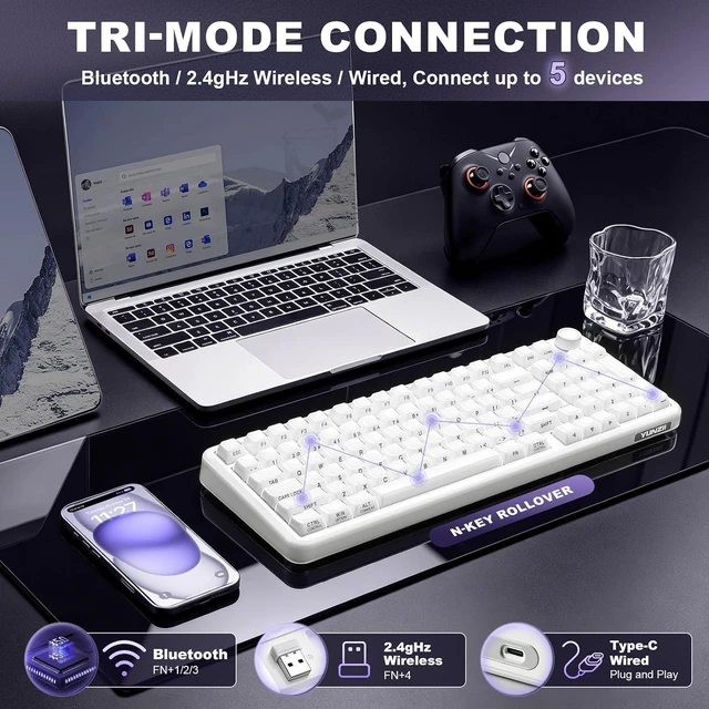 Alt view image 3 of 7 - X98 96% Wireless Hot Swap Keyboard with Knob(Milky White,Crystal)