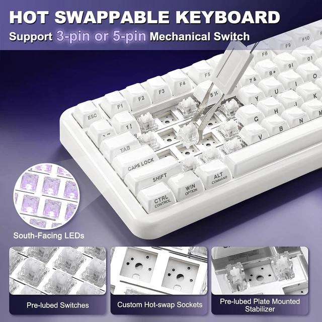 Alt view image 5 of 7 - YUNZII X98 96% Wireless Hot Swap Keyboard with Knob (Milky White, Snow)