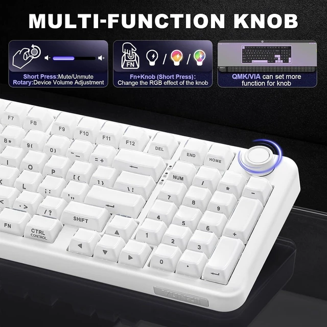 Alt view image 7 of 7 - X98 96% Wireless Hot Swap Keyboard with Knob(Milky White,Crystal)