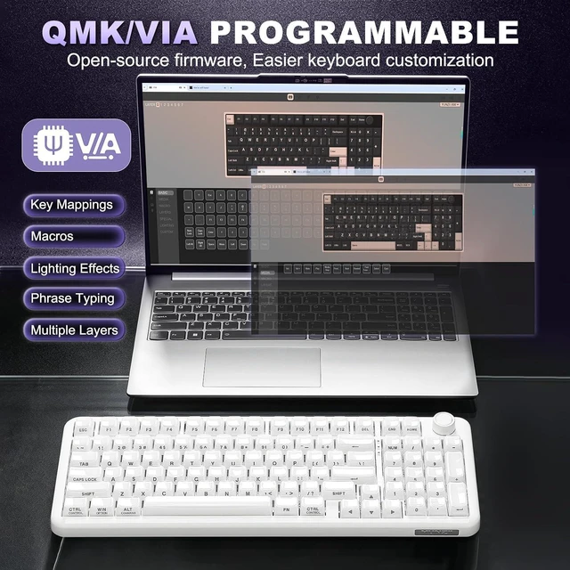Alt view image 6 of 7 - X98 96% Wireless Hot Swap Keyboard with Knob(Milky White,Crystal)